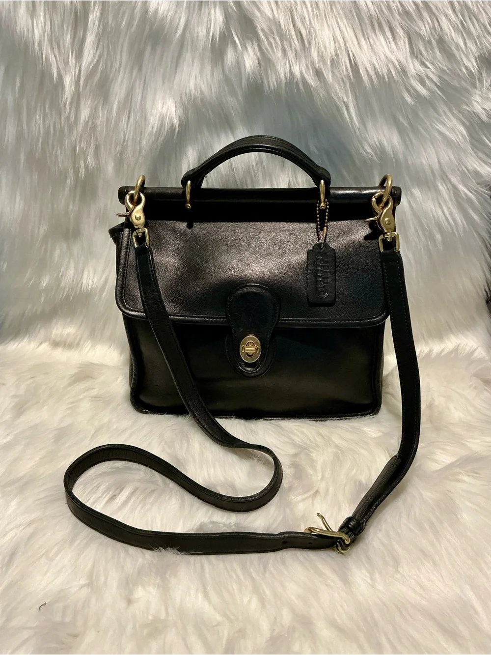 Vintage 90s COACH 9927 Willis Black Satchel Purse w/ Gold Hardware